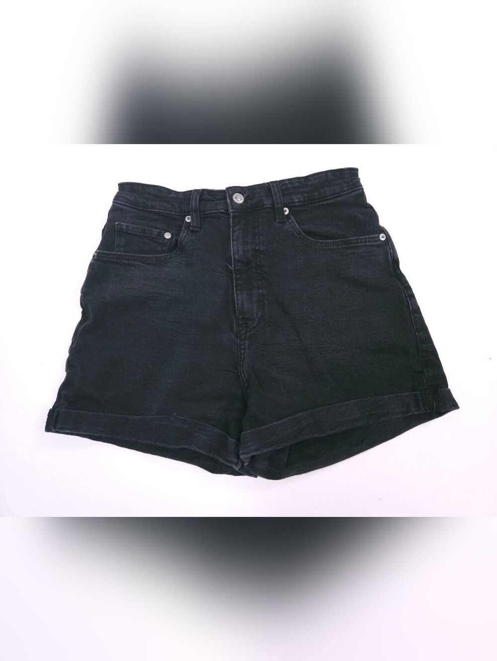 H&M Black Denim Ultra High Waisted Mom Jean Denim Shorts Women's 27x3